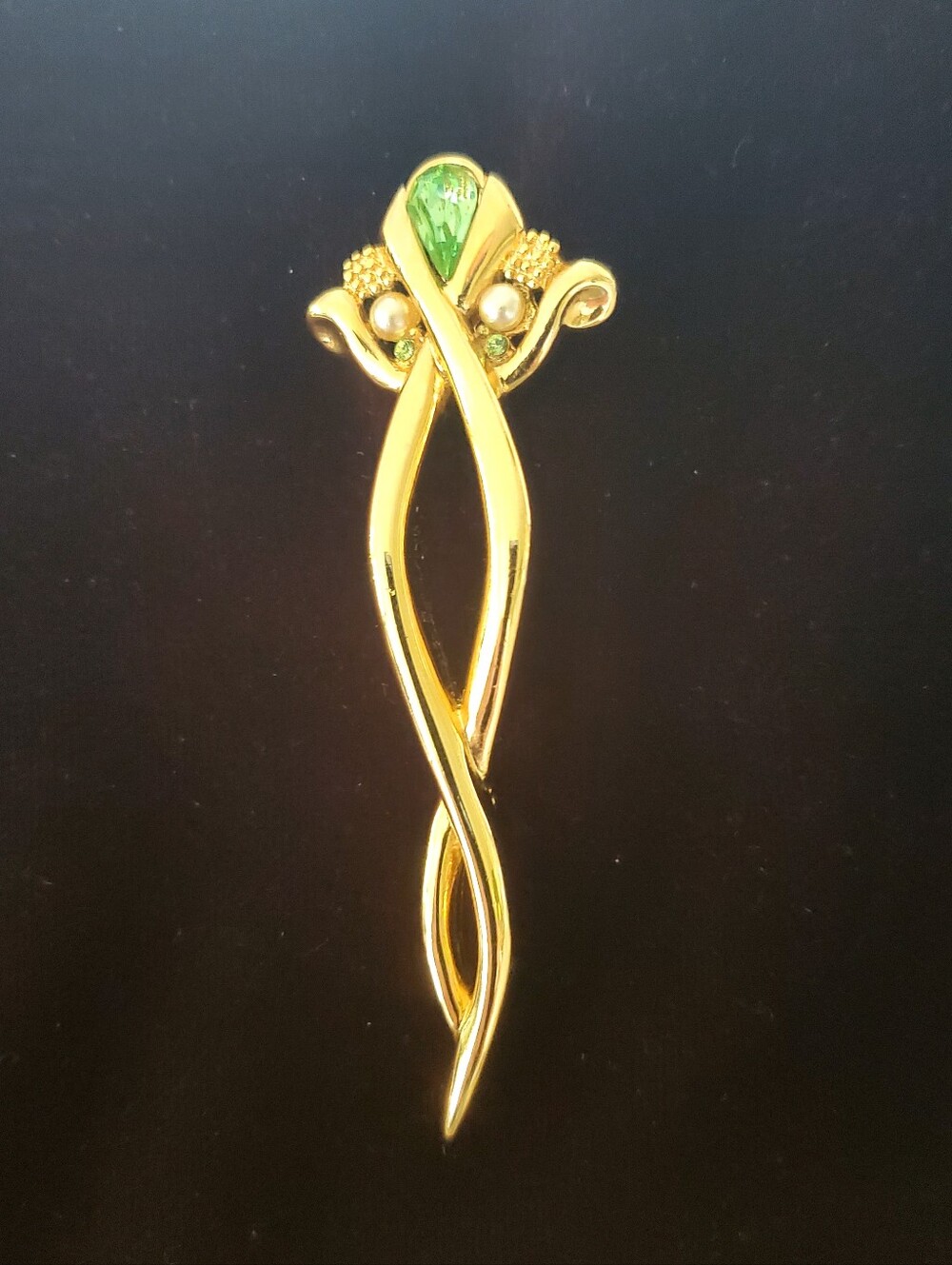 Gold-Tone Green Stone Twist Brooch - Women Jewelry